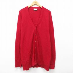 XL★古着 キングサイズ 長袖 ニット カーディガン メンズ 90年代 90s 無地 ロング丈 アクリル USA製 赤 レッド 24nov26 中古 トップス