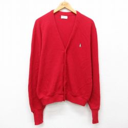 L★古着 マンシングウェア 長袖 ニット カーディガン メンズ 80年代 80s アクリル USA製 赤 レッド 24nov26 中古 トップス