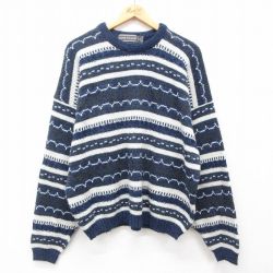 XL★古着 長袖 セーター メンズ 90年代 90s アクリル クルーネック USA製 紺 ネイビー 24nov26 中古 ニット トップス