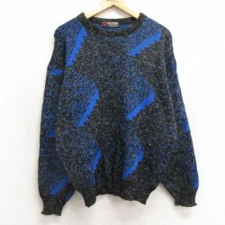 M★古着 長袖 セーター メンズ 90年代 90s クルーネック USA製 黒他 ブラック 24nov28 中古 ニット トップス
