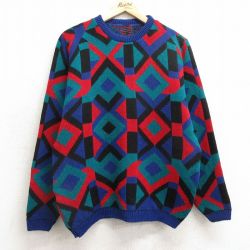 M★古着 長袖 セーター メンズ クルーネック 青他 ブルー 24nov29 中古 ニット トップス