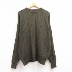 XL★古着 ノーティカ NAUTICA 長袖 ブランド セーター メンズ 90年代 90s ワンポイントロゴ 大きいサイズ コットン クルーネック 濃緑 グリーン 24dec02 中古 ニット トップス