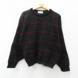 【50%OFF】XL★古着 ニューエラ 長袖 セーター メンズ 90年代 90s アクリル クルーネック USA製 黒他 ブラック チェック 24dec03 中古 ニット トップス