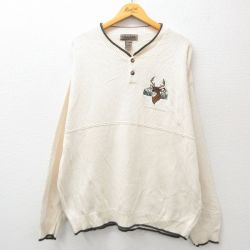 XL★古着 長袖 セーター メンズ 90年代 90s シカ 大きいサイズ コットン ヘンリーネック USA製 白 ホワイト 24dec03 中古 ニット トップス