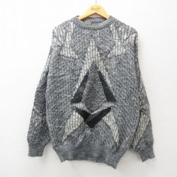 【50%OFF】XL★古着 長袖 セーター メンズ 90年代 90s レザー使用 クルーネック イタリア製 グレー 霜降り他 【spe】 24dec03 中古 ニット トップス