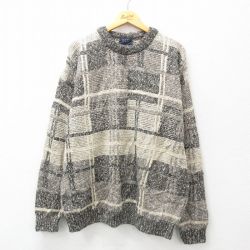 XL★古着 長袖 セーター メンズ 90年代 90s 大きいサイズ クルーネック ベージュ カーキ 24dec03 中古 ニット トップス