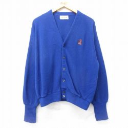 XL★古着 IZOD 長袖 ニット カーディガン メンズ 90年代 90s ワンポイントロゴ 大きいサイズ アクリル USA製 青 ブルー 24dec04 中古 トップス