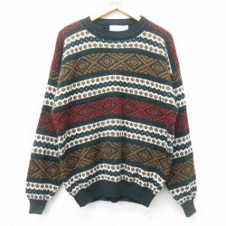 XL★古着 シアーズ 長袖 セーター メンズ 90年代 90s アクリル クルーネック USA製 緑他 グリーン 24dec04 中古 ニット トップス
