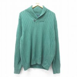 L★古着 ノーティカ NAUTICA 長袖 ブランド セーター メンズ ワンポイントロゴ コットン ショールカラー 緑 グリーン 24dec04 中古 ニット トップス