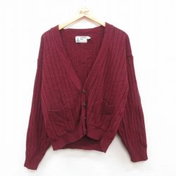 【50%OFF】L★古着 ロンドンフォグ 長袖 ニット カーディガン メンズ 90年代 90s アクリル USA製 エンジ 24dec04 中古 トップス