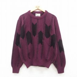 【50%OFF】L★古着 ロンドンフォグ 長袖 セーター メンズ 90年代 90s クルーネック USA製 紫他 パープル 24dec04 中古 ニット トップス