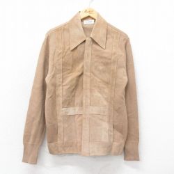 M★古着 長袖 セーター メンズ 90年代 90s 襟付き スエード使用 イタリア製 茶 ブラウン 24dec05 中古 ニット トップス