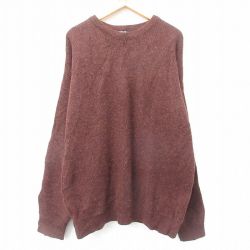 XL★古着 長袖 セーター メンズ 00年代 00s 無地 ウール クルーネック 茶 ブラウン 24dec05 中古 ニット トップス