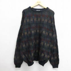 XL★古着 FARAH 長袖 セーター メンズ 大きいサイズ アクリル クルーネック 紺系他 ネイビー 24dec05 中古 ニット トップス