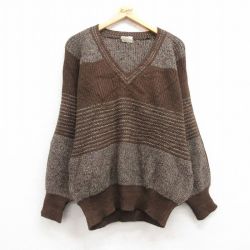 【50%OFF】L★古着 長袖 セーター メンズ 80年代 80s ラグラン Vネック イタリア製 茶 ブラウン 24dec06 中古 ニット トップス