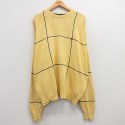 XL★古着 ノーティカ NAUTICA 長袖 ブランド セーター メンズ 90年代 90s ワンポイントロゴ 大きいサイズ コットン クルーネック 黄他 イエロー 24dec06 中古 ニット トップス