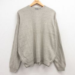【50%OFF】L★古着 IZOD 長袖 セーター メンズ ワンポイントロゴ コットン クルーネック オーストラリア製 ベージュ系 カーキ 24dec06 中古 ニット トップス