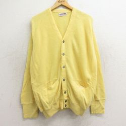 【20%OFF】XL★古着 長袖 ニット カーディガン メンズ 80年代 80s 無地 黄 イエロー 24dec07 中古 トップス