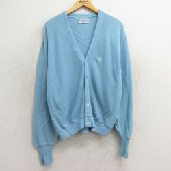 L★古着 マンシングウェア グランドスラム 長袖 ニット カーディガン メンズ 80年代 80s ワンポイントロゴ アクリル 水色 24dec07 中古 トップス