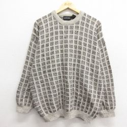 XL★古着 長袖 セーター メンズ 90年代 90s クルーネック イタリア製 ベージュ他 カーキ 24dec07 中古 ニット トップス
