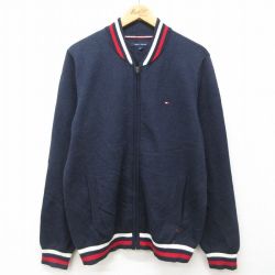 【50%OFF】M★古着 トミーヒルフィガー TOMMY HILFIGER 長袖 ブランド フルジップ ニット カーディガン メンズ ワンポイントロゴ 濃紺 ネイビー 24dec07 中古 トップス