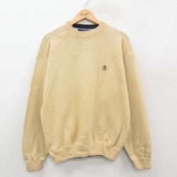 【50%OFF】L★古着 トミーヒルフィガー TOMMY HILFIGER 長袖 ブランド セーター メンズ コットン クルーネック 薄黄 イエロー 24dec11 中古 ニット トップス