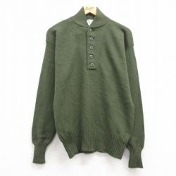 M★古着 長袖 セーター メンズ ミリタリー アクリル ヘンリーネック 濃緑 グリーン 24dec12 中古 ニット トップス