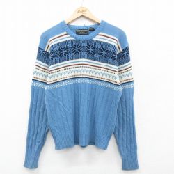 M★古着 バンヒューセン 長袖 セーター メンズ 90年代 90s クルーネック 薄紺 ネイビー 24dec13 中古 ニット トップス