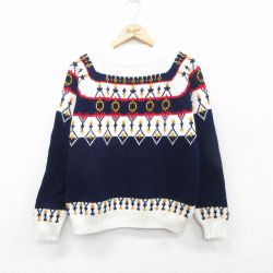M★古着 JCペニー 長袖 セーター メンズ 80年代 80s ラグラン アクリル モックネック ハイネック 紺他 ネイビー 24dec13 中古 ニット トップス