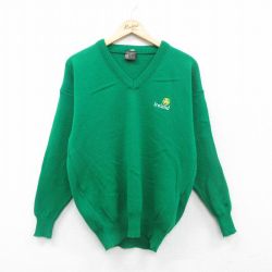 M★古着 長袖 セーター メンズ 90年代 90s アイルランド アクリル Vネック アイルランド製 緑 グリーン 24dec13 中古 ニット トップス