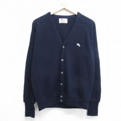 【20%OFF】M★古着 長袖 ニット カーディガン メンズ 90年代 90s 紺 ネイビー 24dec18 中古 トップス