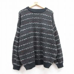 【50%OFF】XL★古着 長袖 セーター メンズ 90年代 90s フェアアイル 大きいサイズ アクリル クルーネック グレー 24dec19 中古 ニット トップス