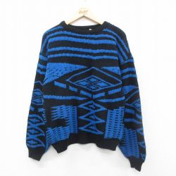 M★古着 長袖 セーター メンズ 90年代 90s アクリル クルーネック USA製 青他 ブルー 24dec19 中古 ニット トップス