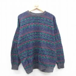 【50%OFF】XL★古着 長袖 セーター メンズ 90年代 90s ウール クルーネック USA製 紺他 ネイビー 24dec21 中古 ニット トップス