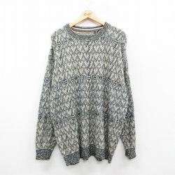XL★古着 長袖 セーター メンズ 90年代 90s 大きいサイズ クルーネック USA製 ベージュ他 カーキ 24dec21 中古 ニット トップス