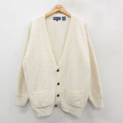 XL★古着 長袖 ニット カーディガン メンズ 00年代 00s アクリル 白 ホワイト 24dec21 中古 トップス