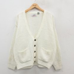 【50%OFF】L★古着 長袖 ニット カーディガン メンズ アクリル 白 ホワイト 24dec21 中古 トップス