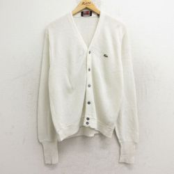 L★古着 IZOD 長袖 ニット カーディガン メンズ 80年代 80s ワンポイントロゴ アクリル 白 ホワイト 24dec23 中古 トップス