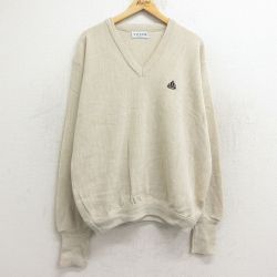 XL★古着 IZOD 長袖 セーター メンズ 90年代 90s ワンポイントロゴ アクリル Vネック USA製 ベージュ カーキ 24dec23 中古 ニット トップス