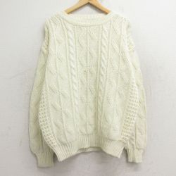 L★古着 長袖 ケーブル セーター メンズ 00年代 00s アクリル クルーネック 生成り 24dec23 中古 ニット トップス