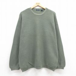 【20%OFF】L★古着 IZOD 長袖 セーター メンズ 無地 コットン クルーネック 緑 グリーン 24dec24 中古 ニット トップス