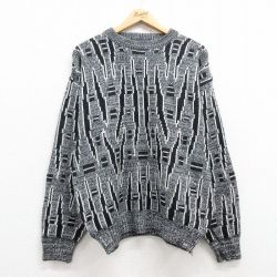【50%OFF】L★古着 長袖 セーター メンズ 90年代 90s アクリル クルーネック 黒他 ブラック 24dec24 中古 ニット トップス