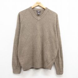 M★古着 ドッカーズ 長袖 セーター メンズ 無地 アクリル Vネック ベージュ カーキ 霜降り 24dec24 中古 ニット トップス