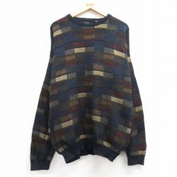 【50%OFF】XL★古着 HAGGAR 長袖 セーター メンズ アクリル クルーネック 紺系他 ネイビー 24dec24 中古 ニット トップス