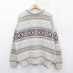 【50%OFF】XL★古着 バンヒューセン 長袖 セーター メンズ 90年代 90s コットン クルーネック 薄グレー他 24dec24 中古 ニット トップス