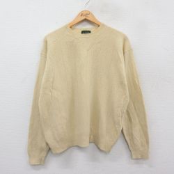 L★古着 ジェイクルー J.CREW 長袖 セーター メンズ 90年代 90s 無地 ラムウール クルーネック 薄黄 イエロー 24dec24 中古 ニット トップス