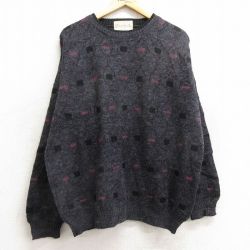 XL★古着 長袖 セーター メンズ 90年代 90s クルーネック イタリア製 濃グレー他 24dec24 中古 ニット トップス