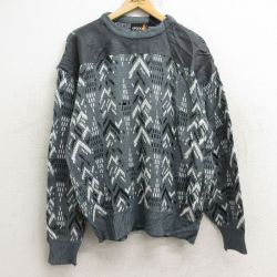 L★古着 長袖 セーター メンズ 90年代 90s アクリル クルーネック グレー他 24dec24 中古 ニット トップス