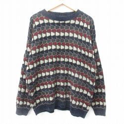 【50%OFF】XL★古着 長袖 セーター メンズ 90年代 90s アクリル クルーネック USA製 紺他 ネイビー 24dec24 中古 ニット トップス