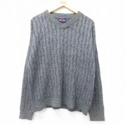 L★古着 長袖 セーター メンズ 90年代 90s アクリル Vネック USA製 グレー他 24dec24 中古 ニット トップス